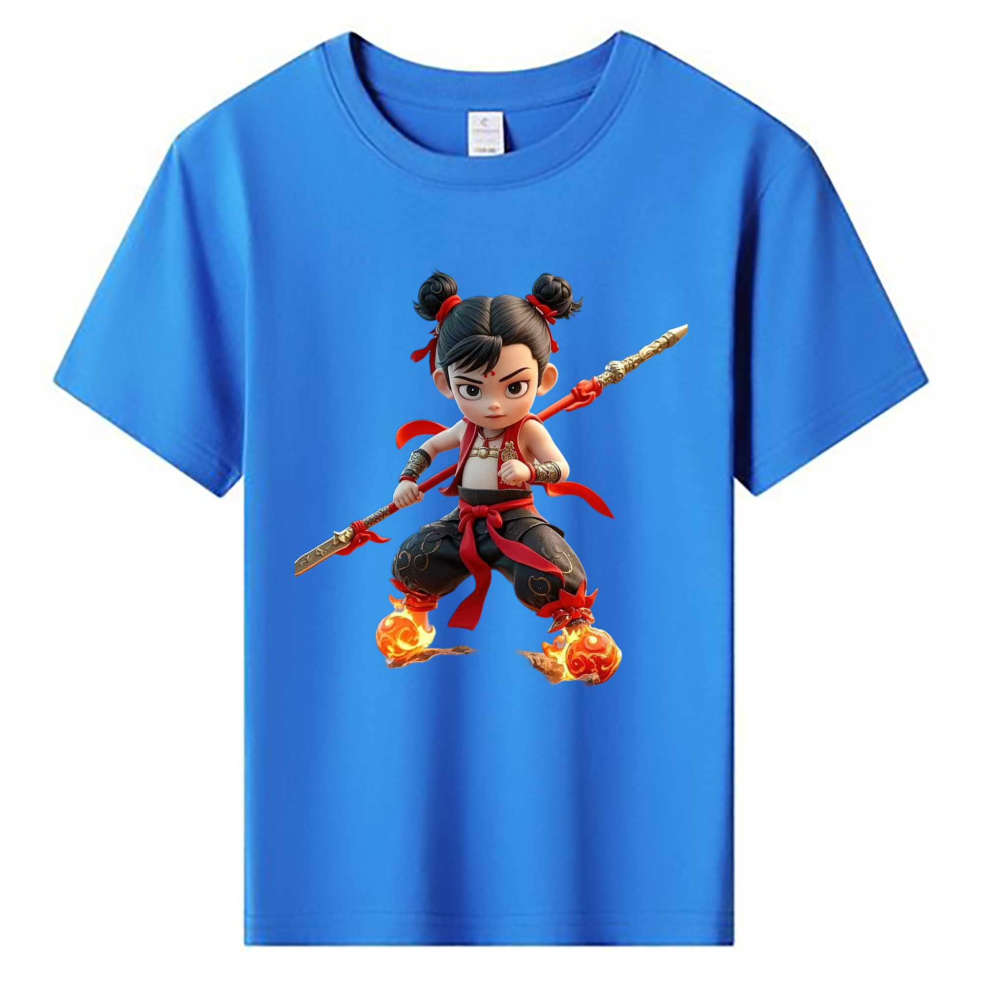 （画像用） Ne Zha 2 ナタ 魔童の大暴れ 綿100％キッズTシャツ（フロントプリント）